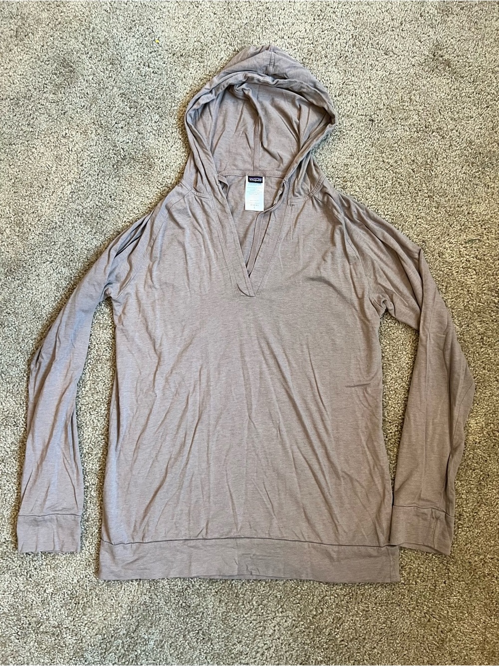 Patagonia Water Girl Light Taupe Hooded V-Neck Sweater